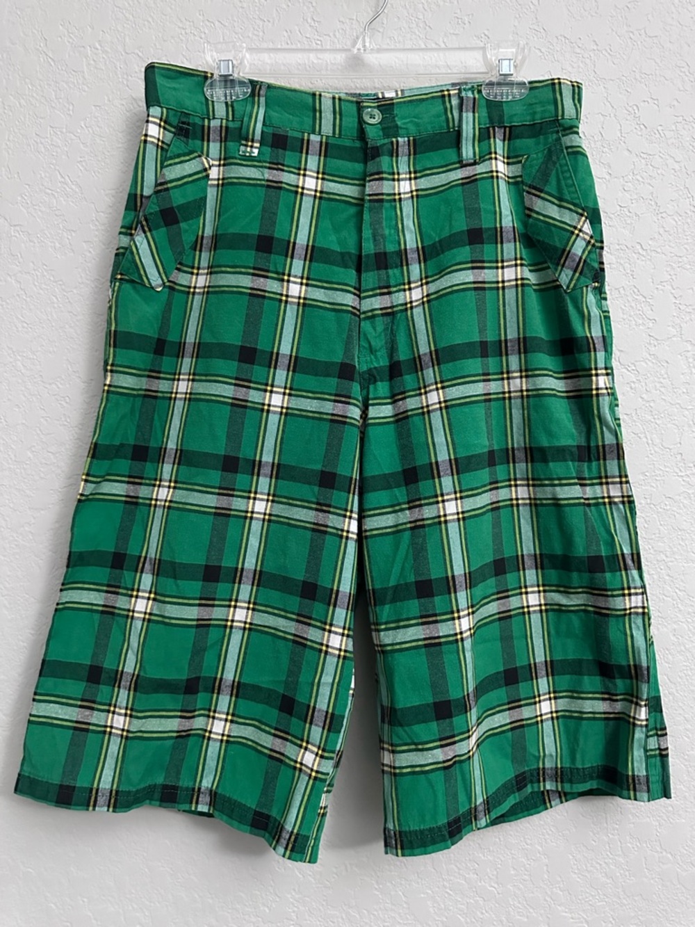 Old Skool Y2K Green Plaid Long Skater Shorts Size 32